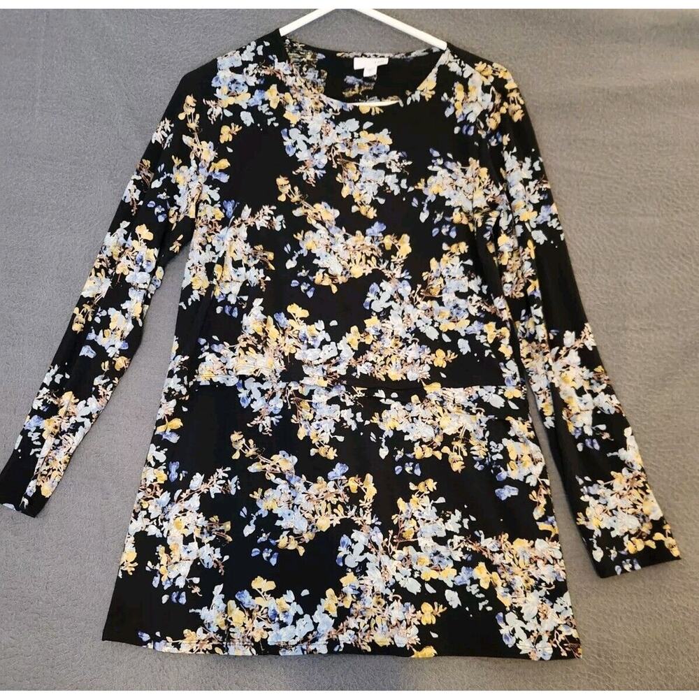 Womans J JILL Long Sleeve Floral Long‎ Tunic Top Shirt Surplice Faux Top Sz XS